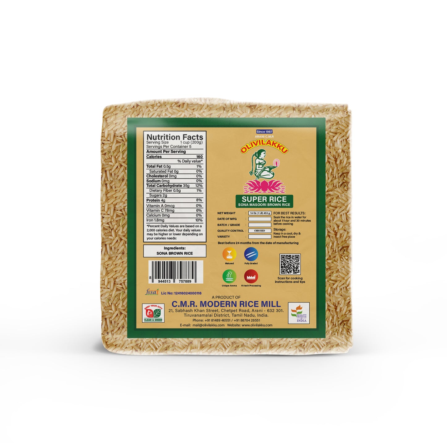 Olivilakku Sona Masoori Brown Rice